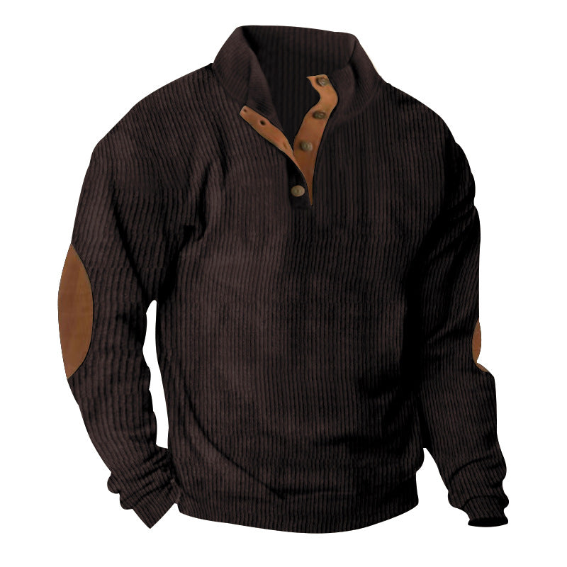 Men’s Corduroy Stand Collar Sweater – Warm Long Sleeve Knit Pullover for Casual Autumn & Winter Wear