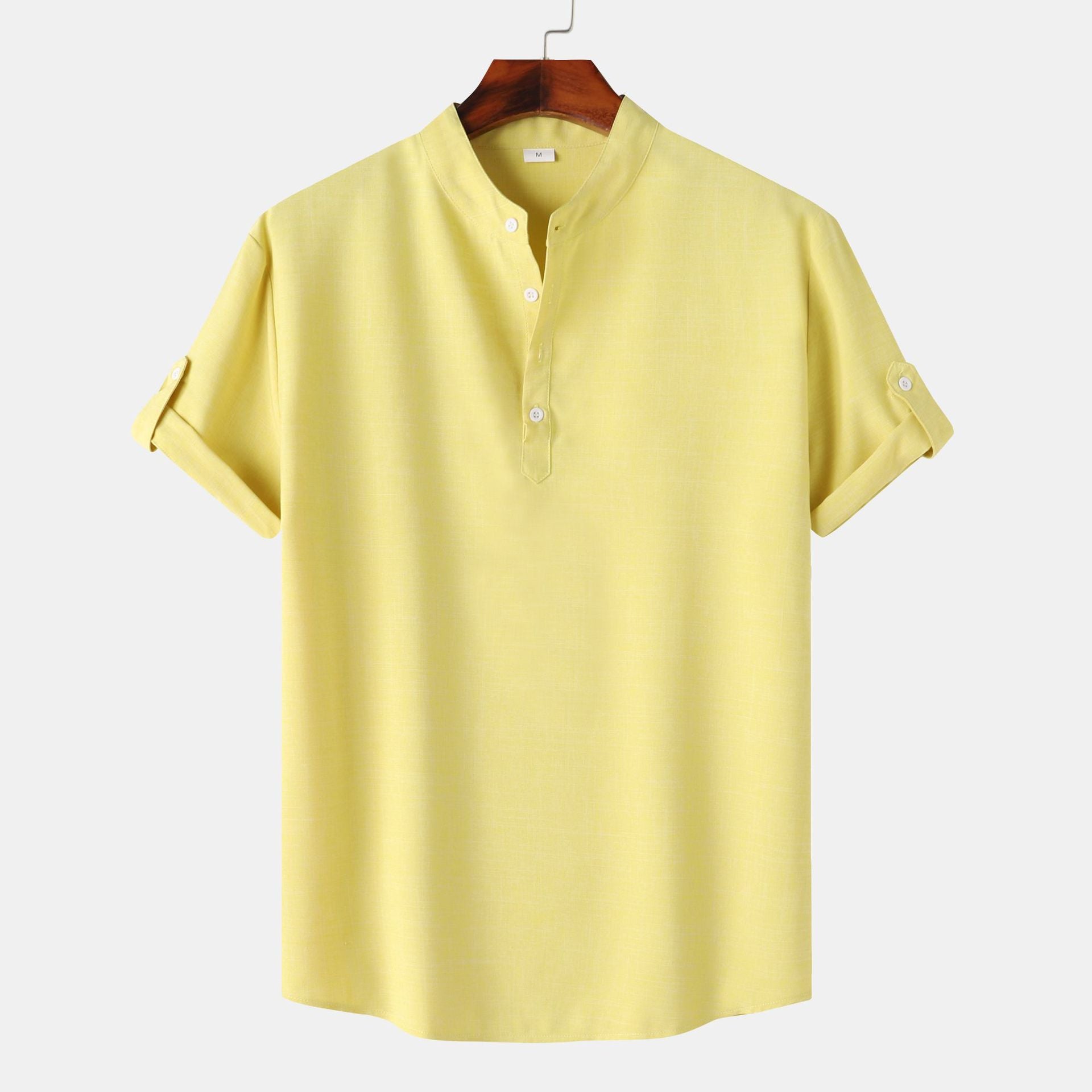Men's Solid Color Stand Collar Short Sleeve Shirt