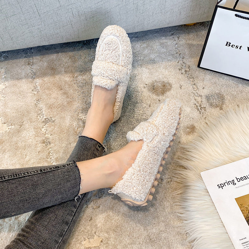 Winter Plush Flats Shoes Ins Fashion Slip On Loafers Women's Warm Peas Shoes Koalakits36