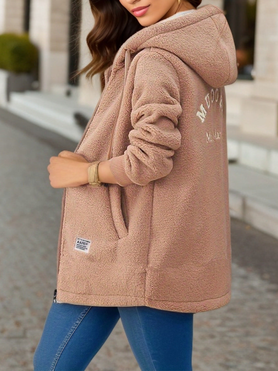 Winter Fleece Hooded Jacket Fashion Casual Zip-up Pockets Long Sweatshirt Warm Koalakits36