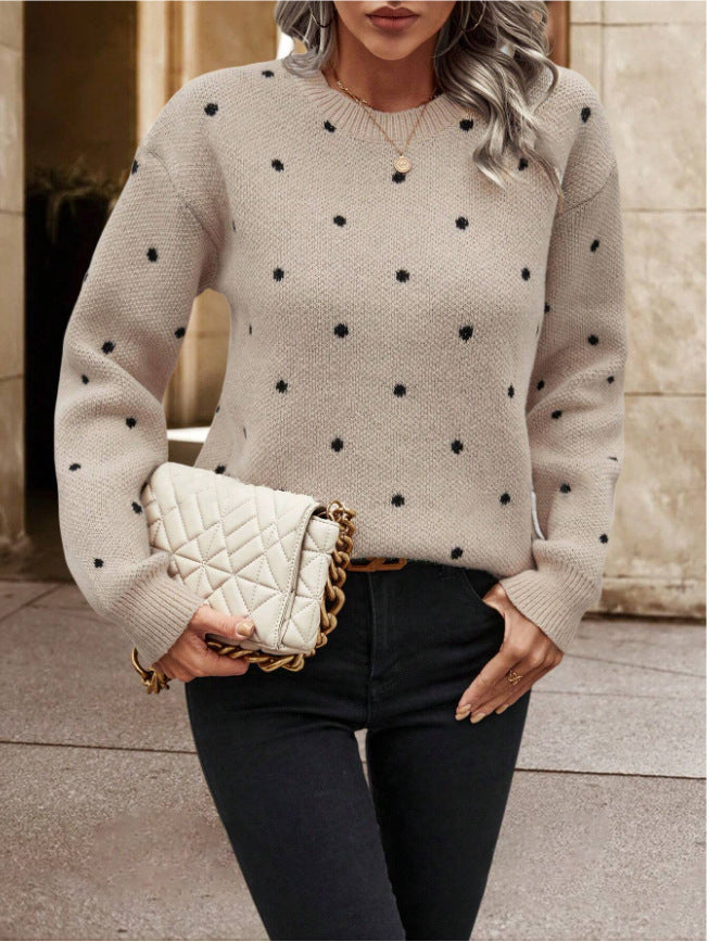 Fashion Polka Dot Print Pullover Sweater Casual Long-sleeved Knitted Tops Koalakits36