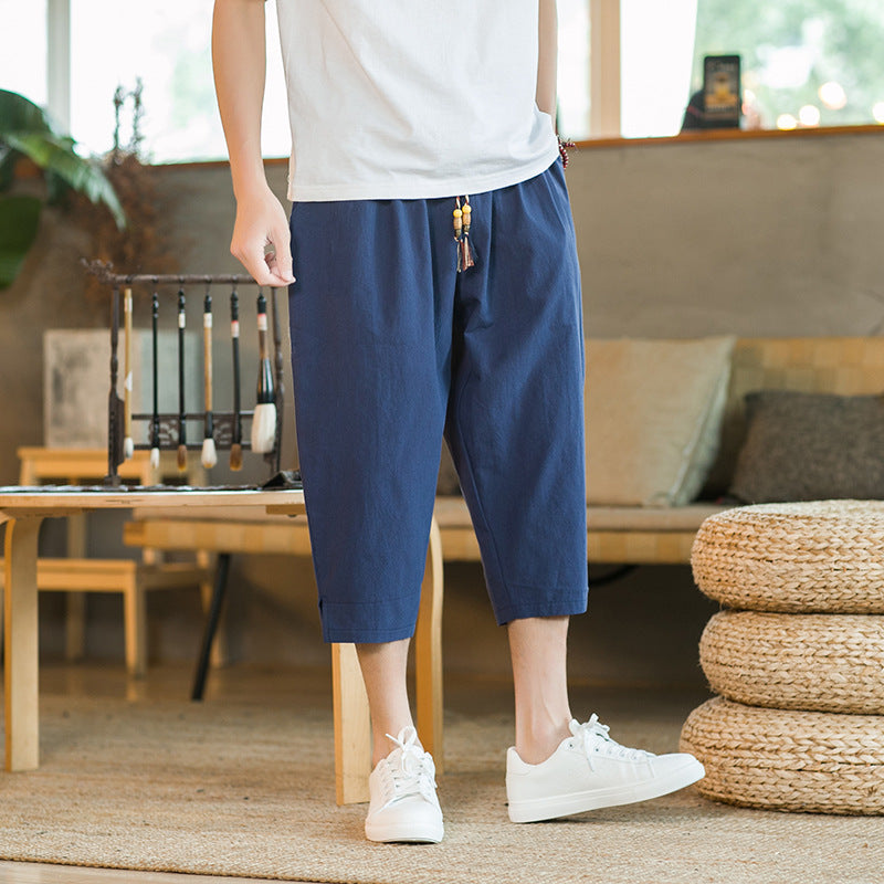 Mens Linen Capri Pants Casual And Loose-fit Shorts