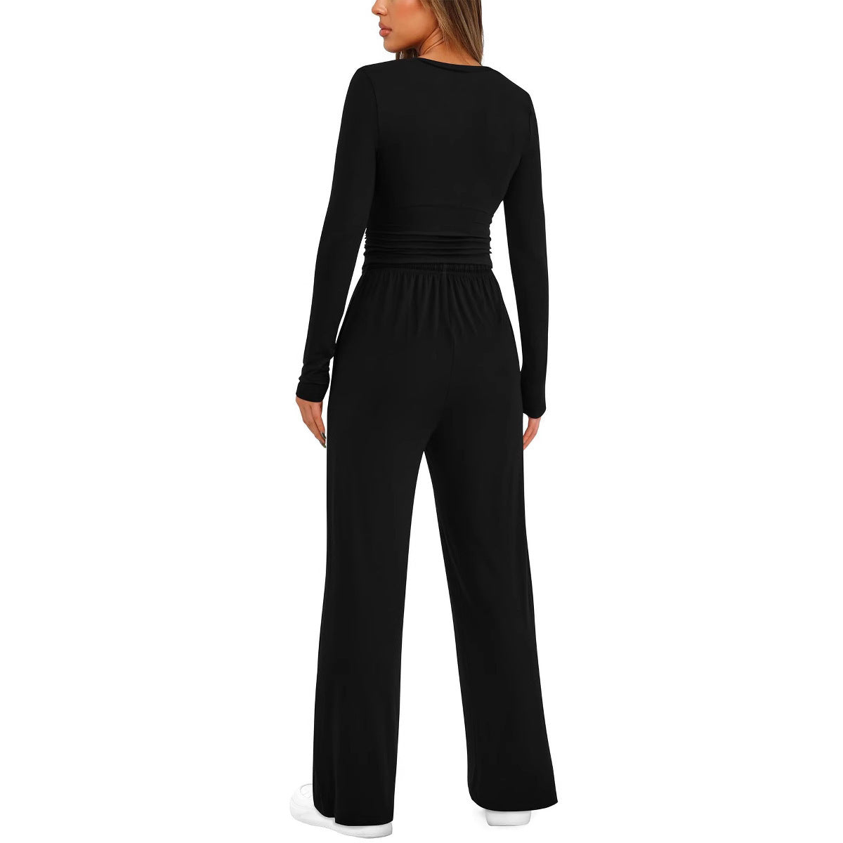 Women's Casual Suit Long Sleeve Tops High Waisted Wide Leg Pants Sportswear Clothes Solid Color | Koalakits36