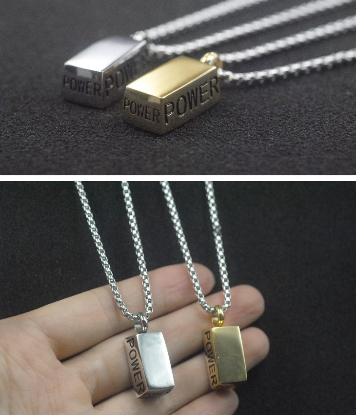 Energy Nugget Long Necklace Men's Personality Fashion Domineering Japan and South Korea Edition Square Titanium Steel Pendant