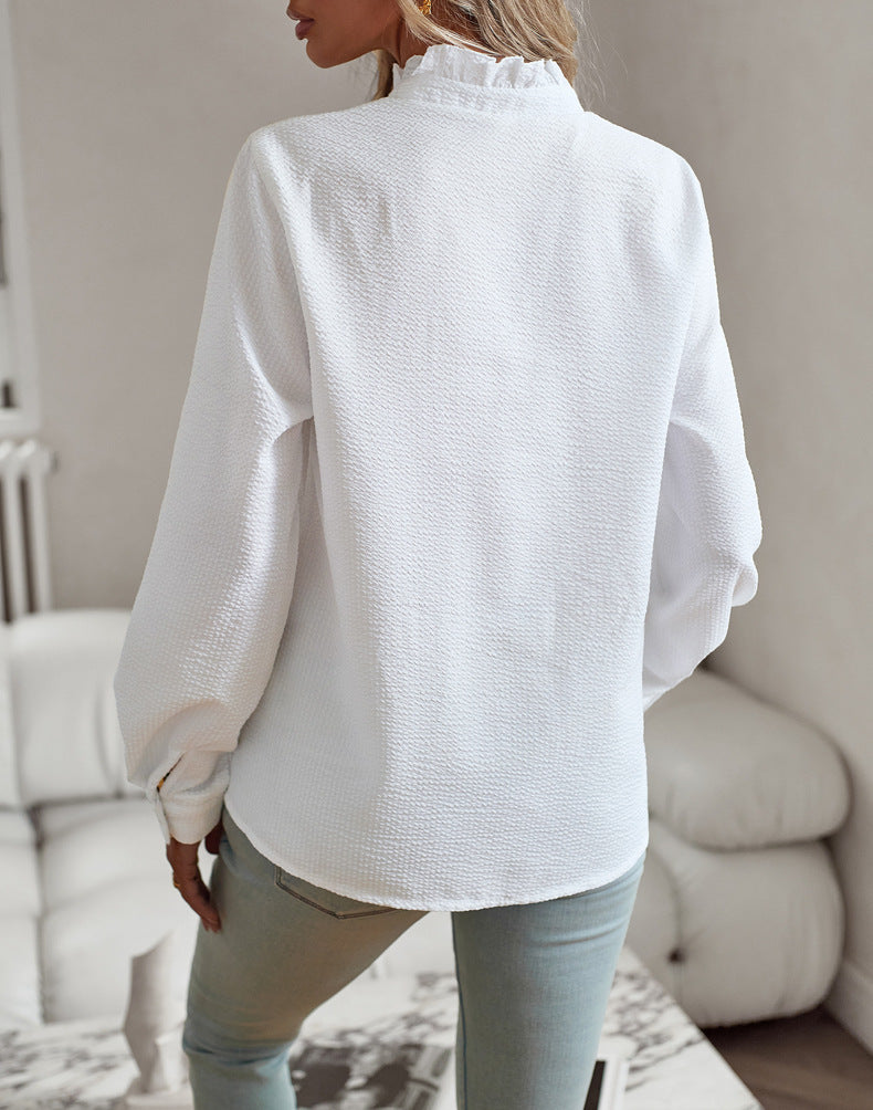 Striped Long Sleeve Shirt Fashion Ruffle Design Button Up Tops | Koalakits36