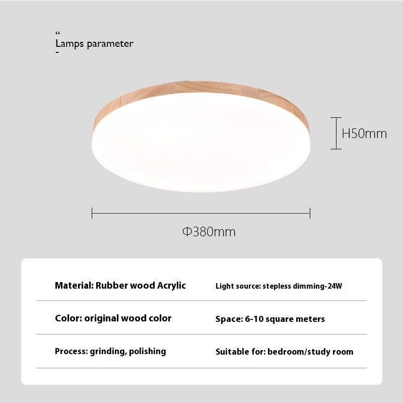 Nordic Style Living Room Simple Modern Ultra-thin Led Round Solid Wood Ceiling Lamp