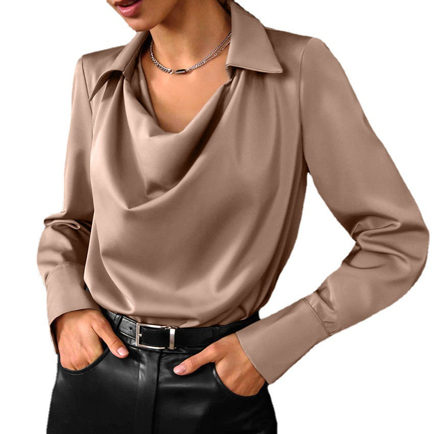 Women’s Collared Long Sleeve Solid Color Work Blouse