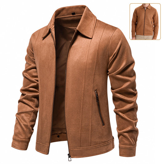 Fashion Lapel Zipper Jacket Autumn And Winter Solid Suede Coat 