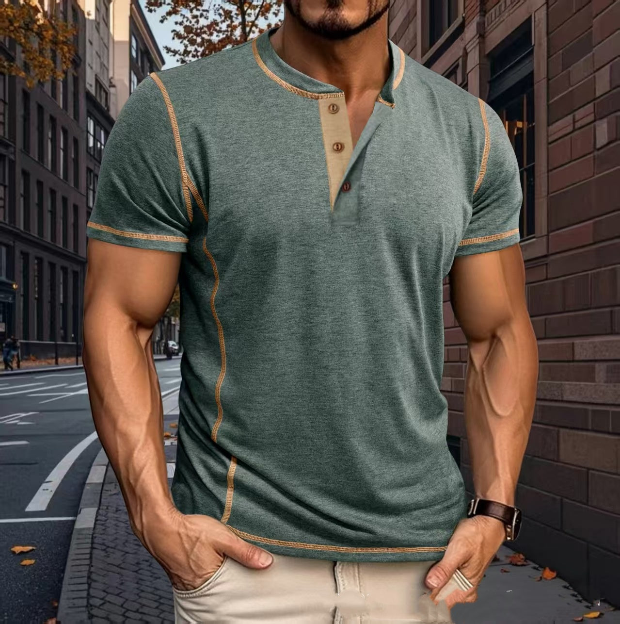 Crew-Neck Short-Sleeve Top Casual Mens Clothing