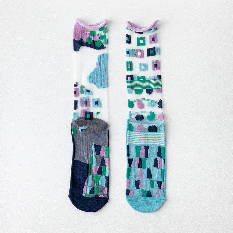 Women's Glass-Knit Ruffle Ankle Socks – Sheer Asymmetrical Frill Socks for Chic Fashion & Everyday Wear
