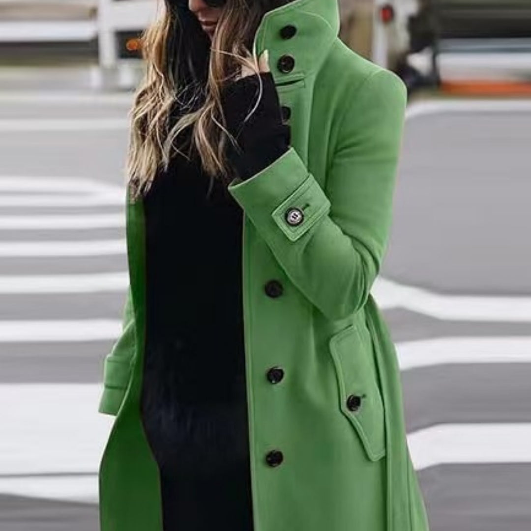 Woolen Winter Coat Women's Slim Fit Cardigan Large Coat with Long Sleeve Single Breasted Stand Collar Koalakits36