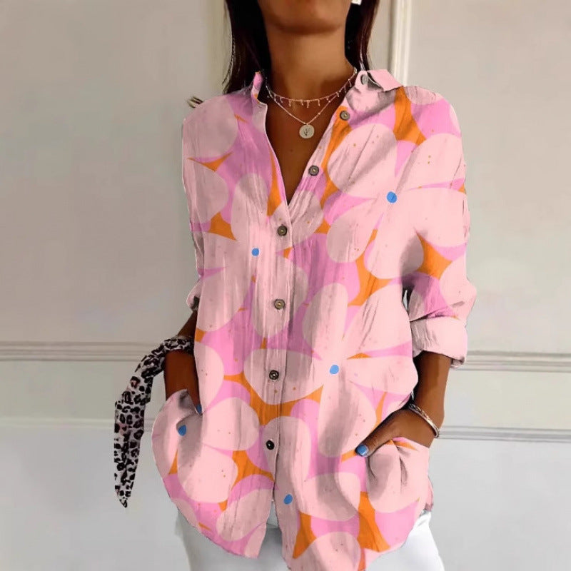 Floral Print Long-sleeved Shirt Women's Casual Button Tops Clothing | Koalakits36