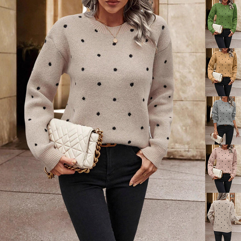 Fashion Polka Dot Print Pullover Sweater Casual Long-sleeved Knitted Tops Koalakits36