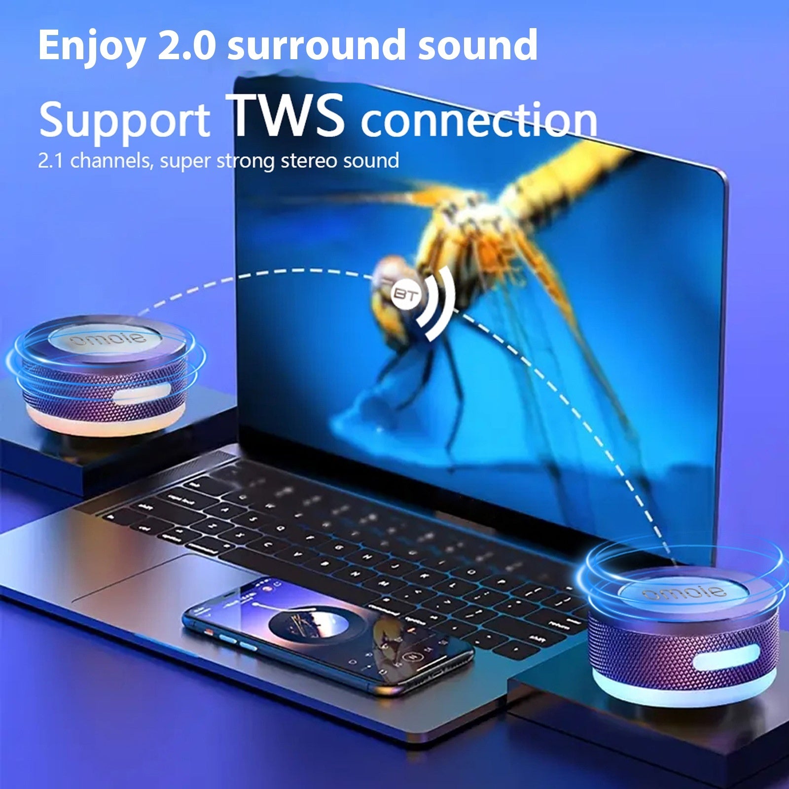 Small Wireless Bone Conduction Bluetooth Portable Surface Vibration Speaker With Color LED Light | Koalakits36