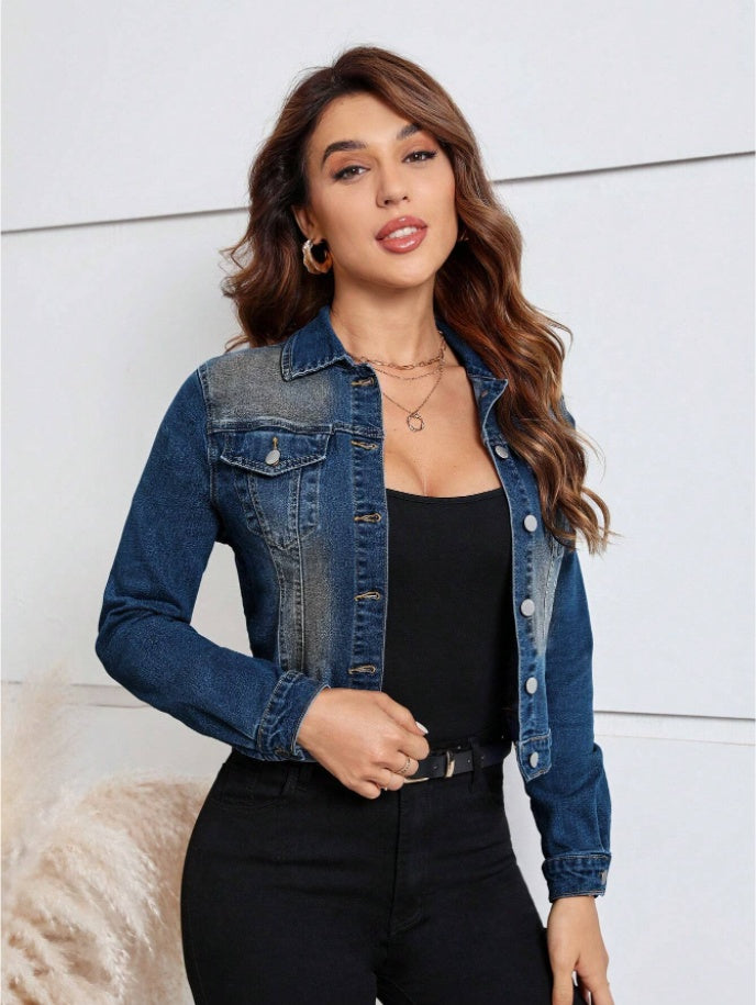 Women's Casual Distressed Cropped Denim Jacket | Koalakits36