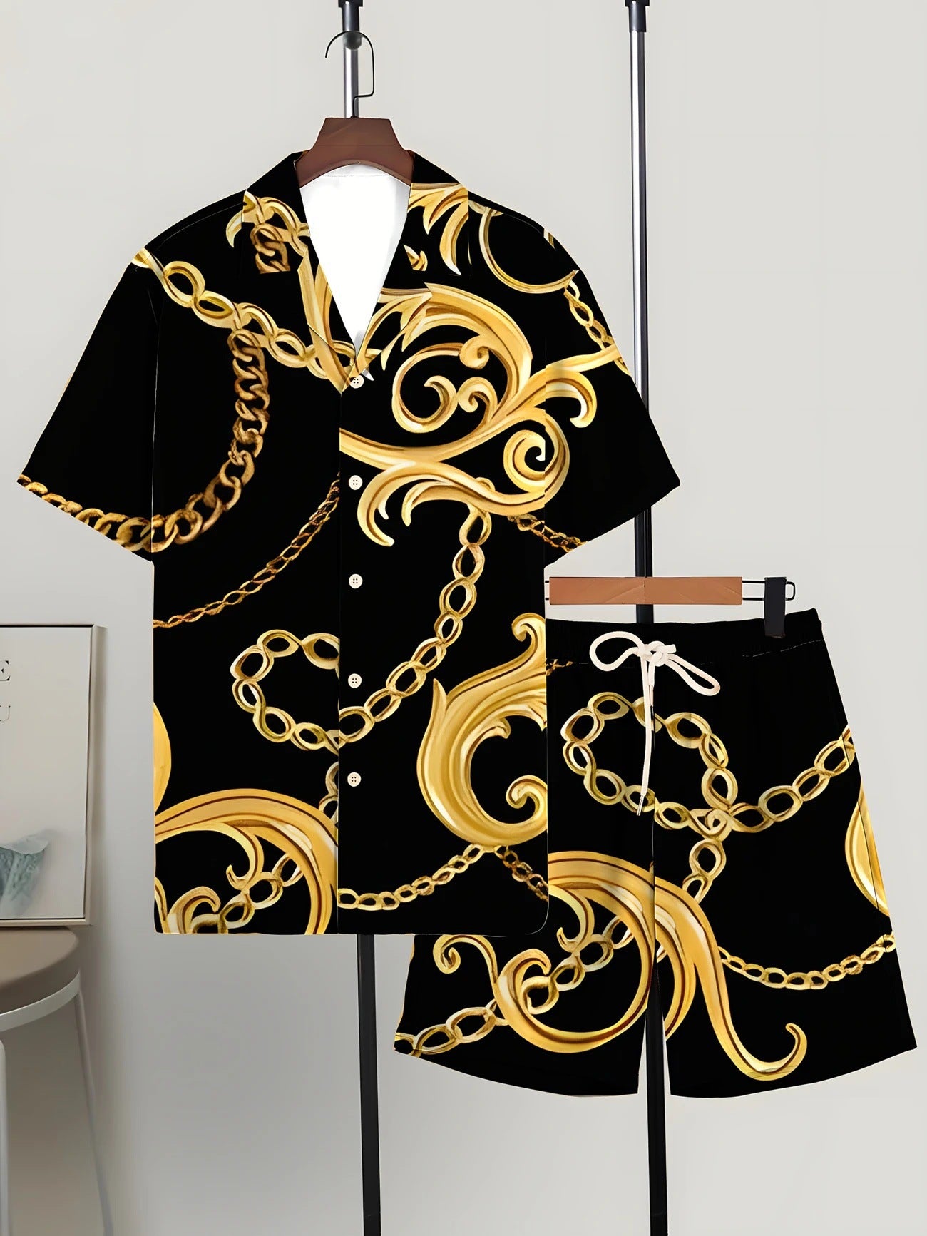 Printed Trendy Loose Short-Sleeve Shirt And Shorts Mens Set