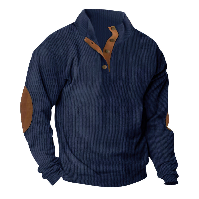 Men’s Corduroy Stand Collar Sweater – Warm Long Sleeve Knit Pullover for Casual Autumn & Winter Wear