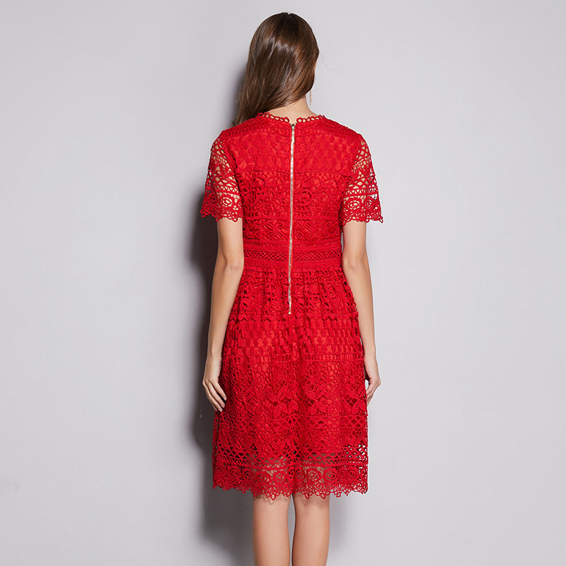 Small Fragrance Round Neck Heavy Industry Water-soluble Hollow Large Size Dress Koalakits36