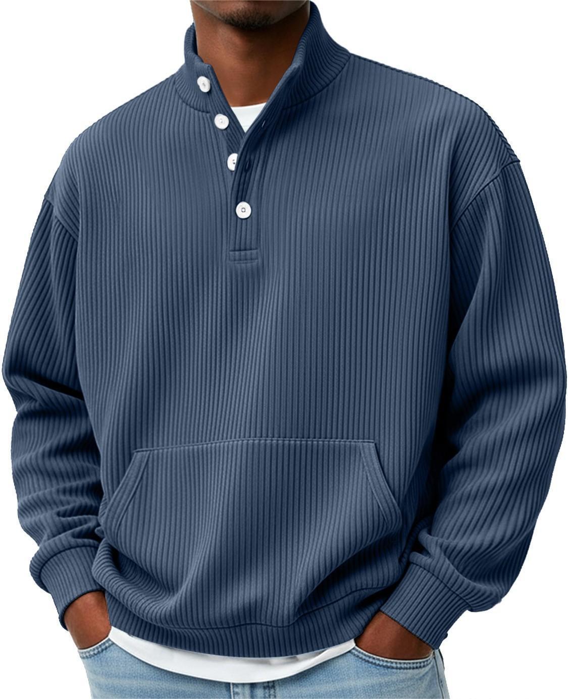 Turtleneck Casual Long-Sleeve Polo Sweatshirt With Pockets For Men Spring Autumn Clothing Loose Button Polo Collar Tees Tops Man Outwear