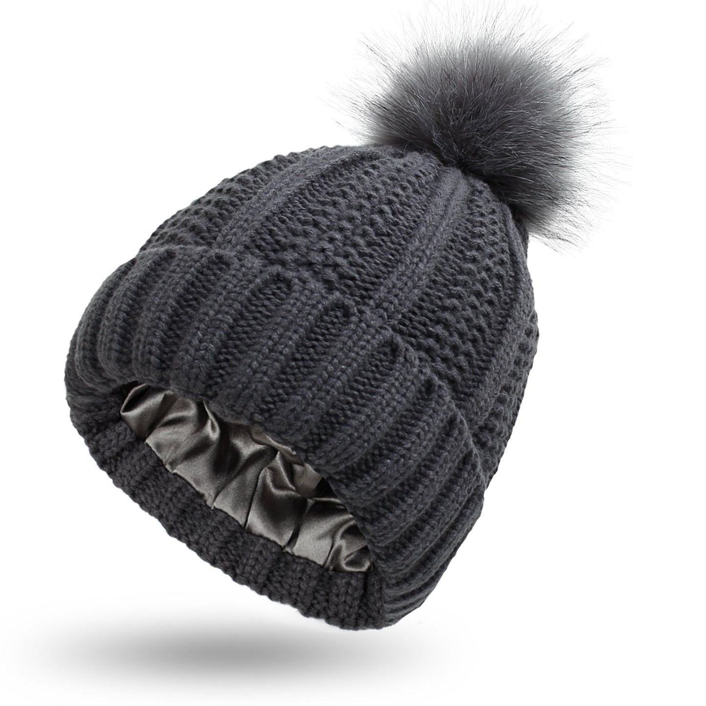 Winter Knitted Hats Fashion Stretchy Lined Skull For Women Faux Fur Pom Keep Warming Beanie Koalakits36