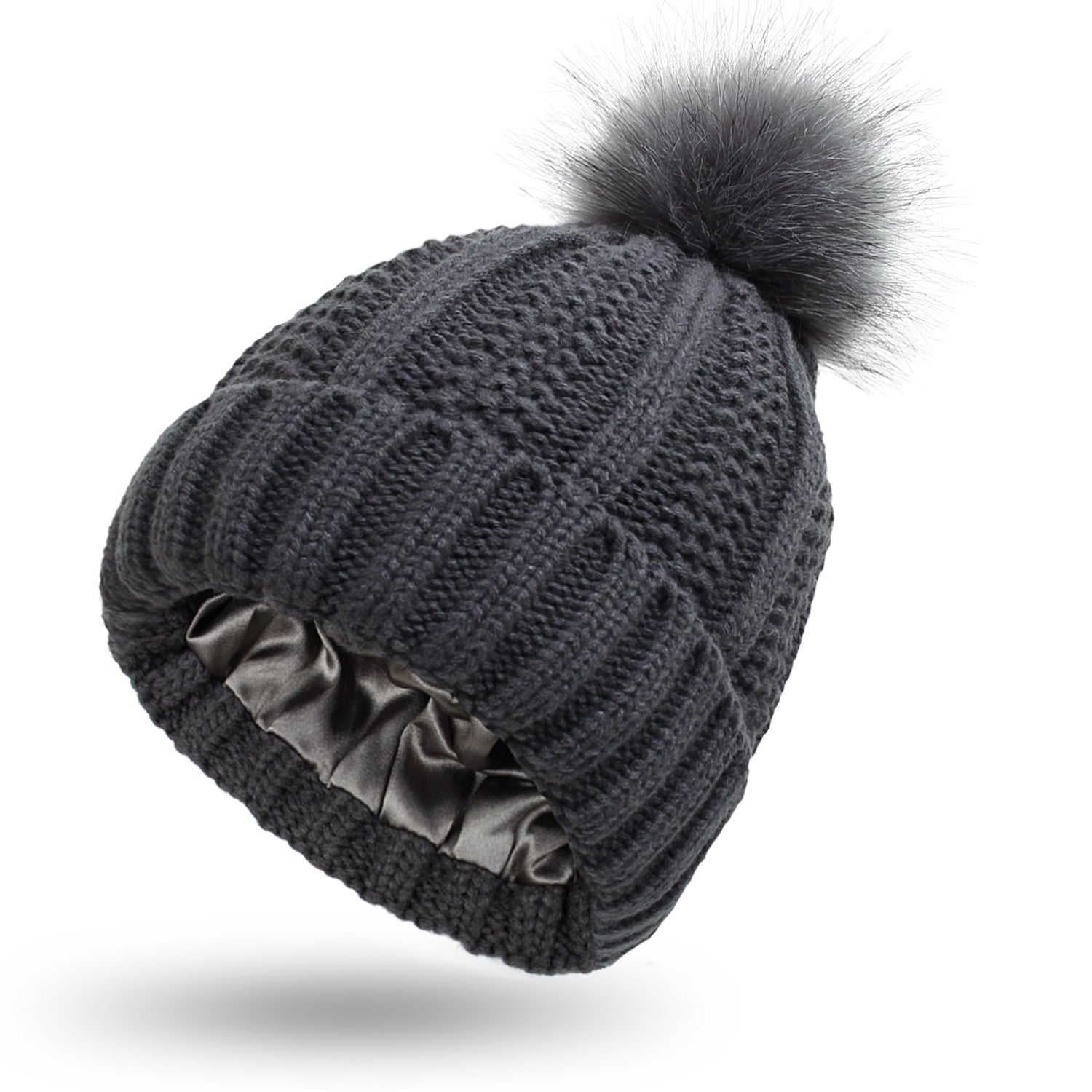 Winter Knitted Hats Fashion Stretchy Lined Skull For Women Faux Fur Pom Keep Warming Beanie Koalakits36