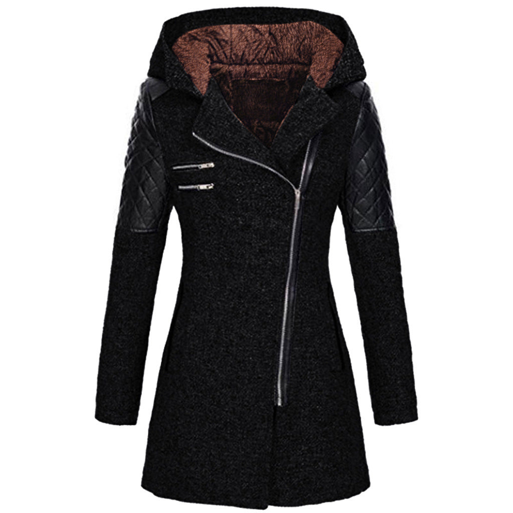 Women Warm Slim Full Zipper Coat Thick Woolen Coat Female Fall Winter Windbreaker Hooded Zipper Koalakits36