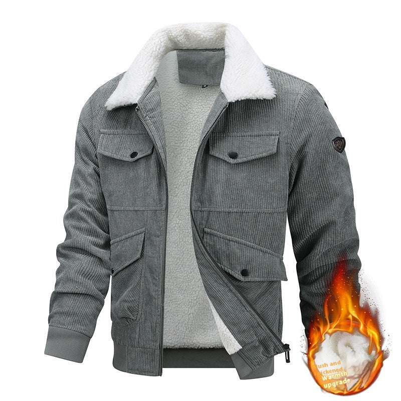 Winter Lapel Fleece Jacket With Pockets Warm Thicken Cotton Coat