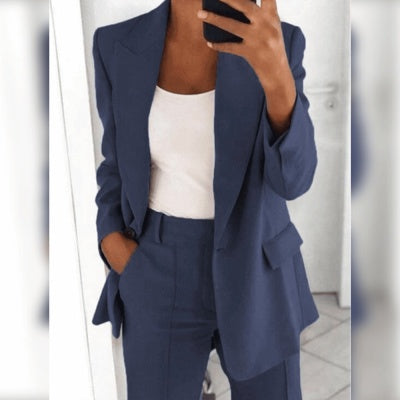 Ins Button Casual Suit Fashion Long-sleeved Lapel Blazer Jacket And Slim-fit Pocket Trousers | Koalakits36