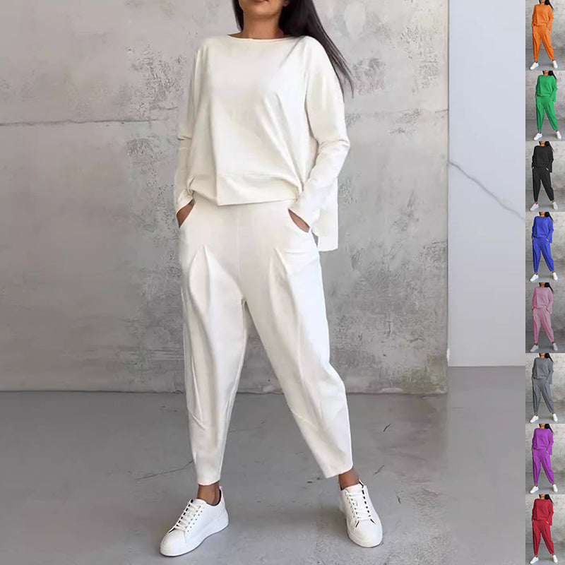 Women's Irregular Suit Long-sleeved Round Neck Top And Loose Harem Pants | Koalakits36