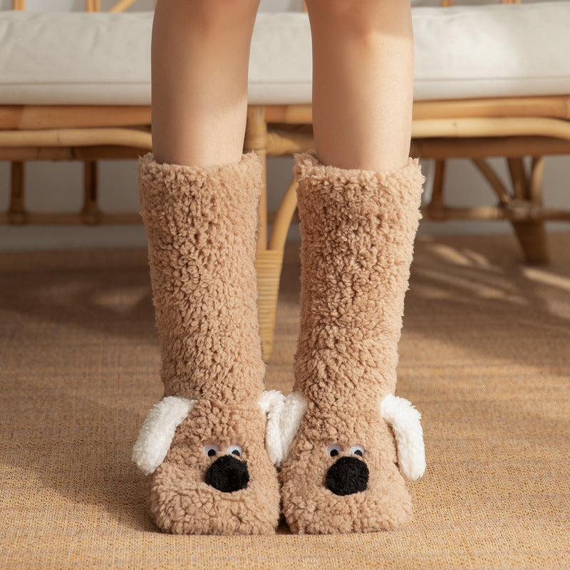 Cute Cartoon Dog Floor Socks Winter Warm Non-slip Plush Socks For Women Koalakits36