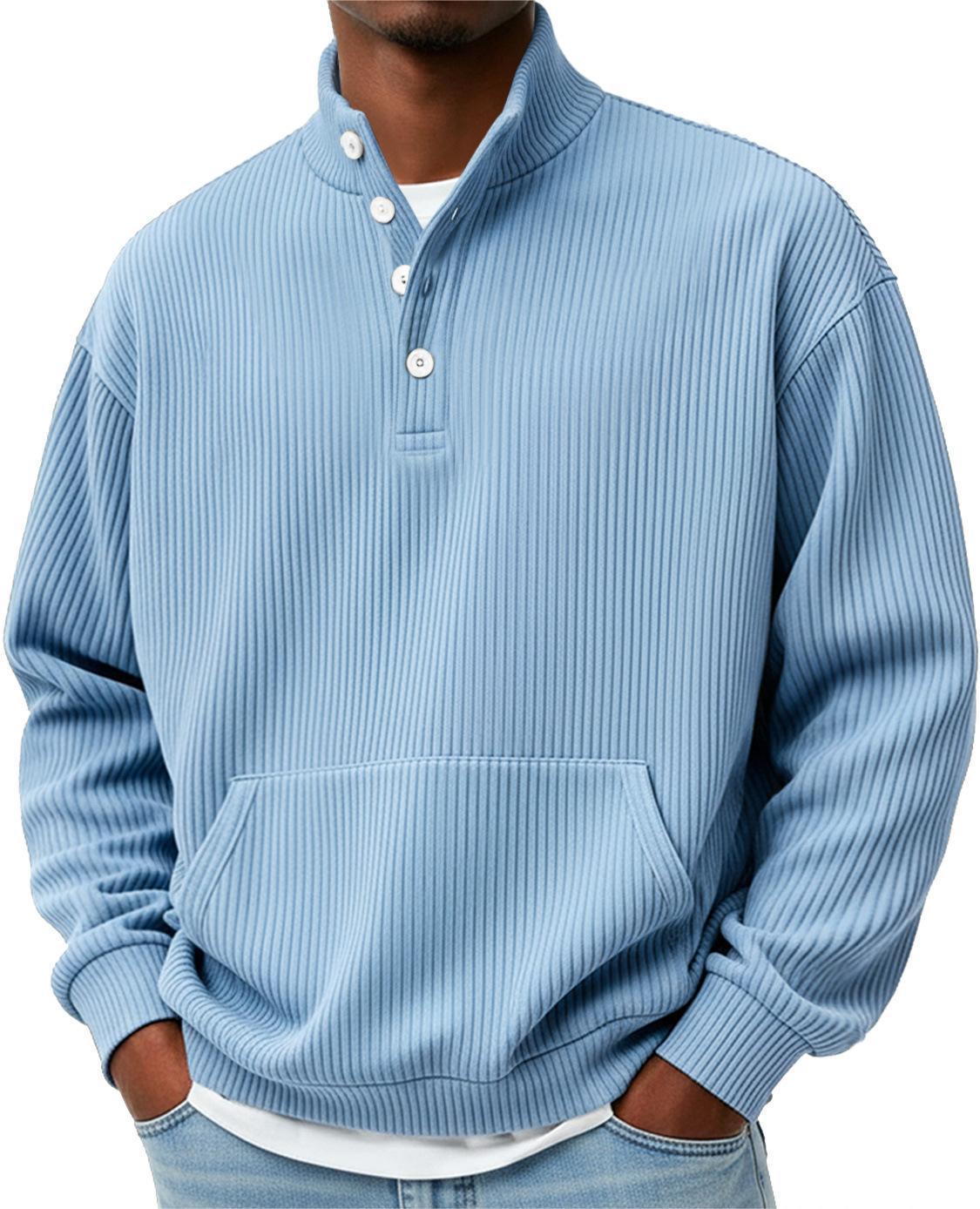 Turtleneck Casual Long-Sleeve Polo Sweatshirt With Pockets For Men Spring Autumn Clothing Loose Button Polo Collar Tees Tops Man Outwear