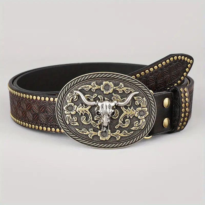Punk Embossed Western Cowboy Belt - Elevate Your Style with Edgy Authenticity