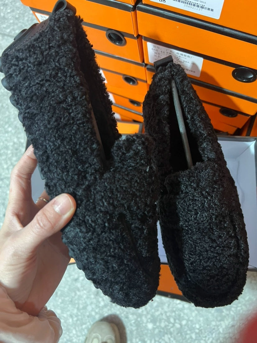 Winter Plush Flats Shoes Ins Fashion Slip On Loafers Women's Warm Peas Shoes Koalakits36