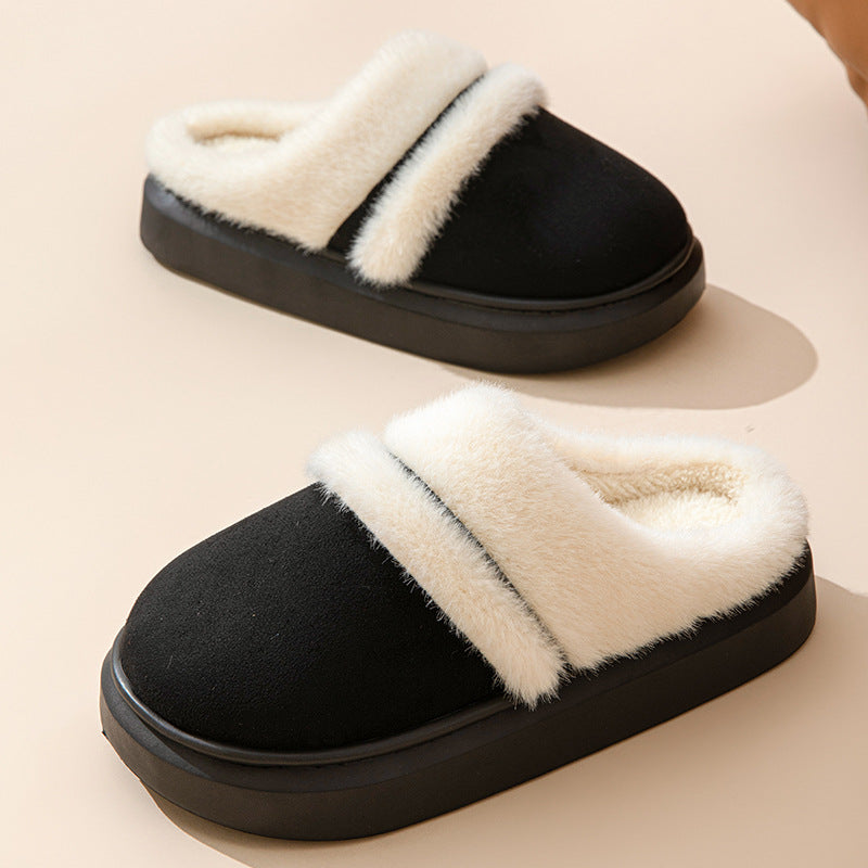 Fashion Warm Cotton Slippers For Women Leisure Thick Bottom Non-slip Plus-velvet House Shoes Winter Bedroom Floor Koalakits