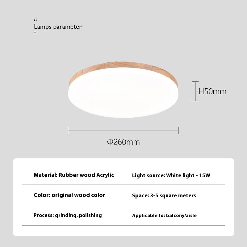 Nordic Style Living Room Simple Modern Ultra-thin Led Round Solid Wood Ceiling Lamp