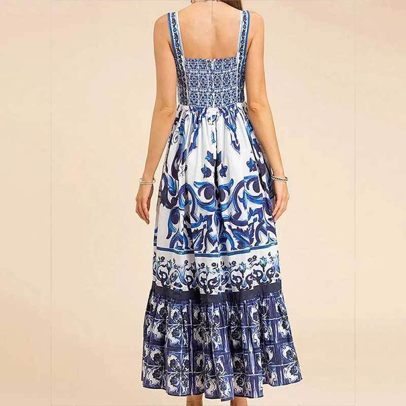 Printed Sleeveless Dress Fashion Spaghetti Waist-controlled Large Hem Dresses For Women | Koalakits36