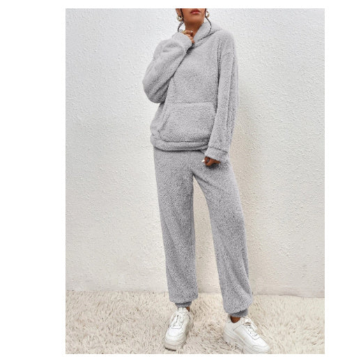 Winter Plush Pajama Set Fashion Casual Hooded Top And Elastic Band Pants Warm Sofa Carpet Home Clothes Koalakits36
