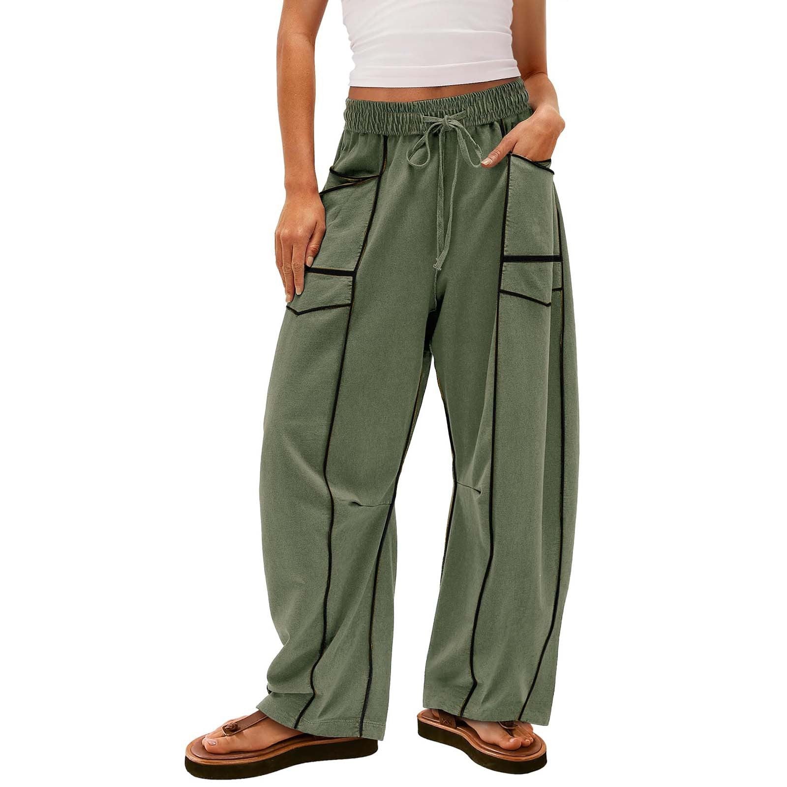  BLACK STRIPED WIDE-LEG PANTS WITH POCKETS FASHION LOOSE DRAWSTRING TROUSERS | Koalakits36