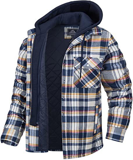 Men's Plaid Hooded Coat Winter Warm Button Zip-up Jacket Fashion Casual Thick Padded Long Sleeves Outerwear Clothing Koalakits36