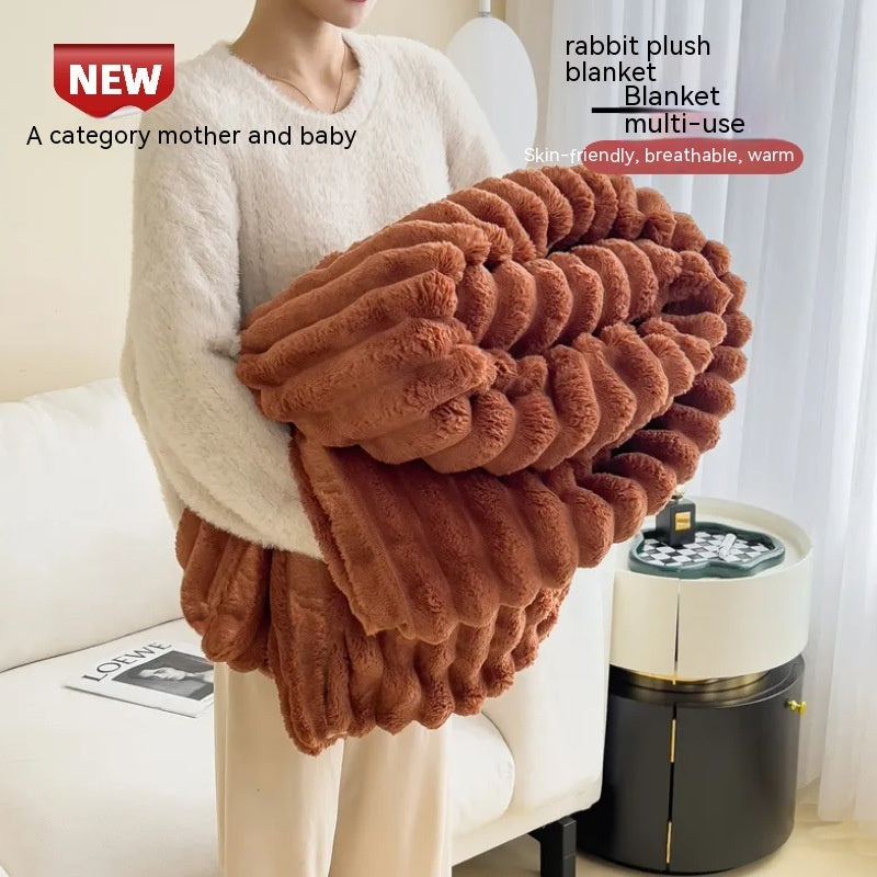 Soft Wind Bubble Velvet Blanket Warm Solid Rabbit Fur Double-sided Thickening Cover Throw Koalakits36
