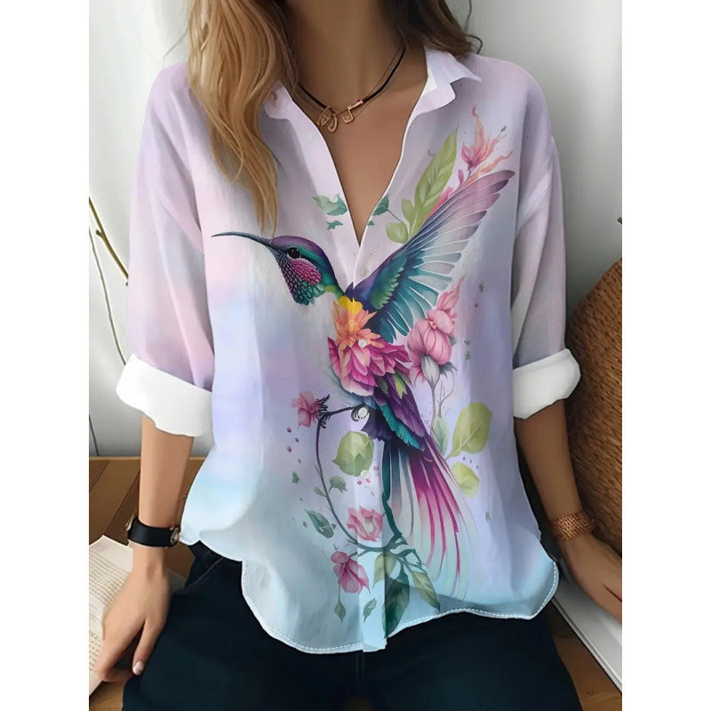 Floral Print Long-sleeved Shirt Women's Casual Button Tops Clothing | Koalakits36