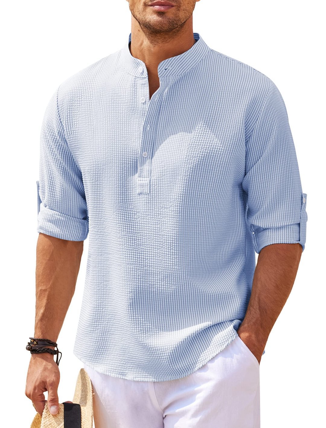 Men's Casual Shirt Long Sleeve Stand Collar 