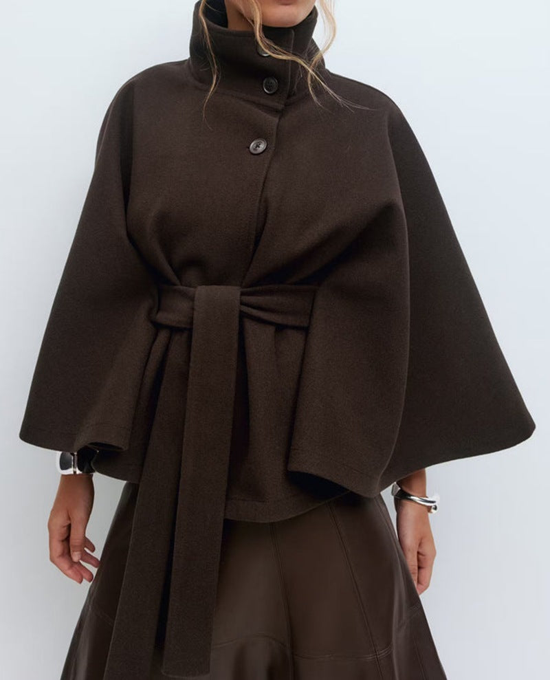 Winter High Neck Batwing Sleeve Coat With Belt Fashion Loose Elegant Button Top Trench Coat | Koalakits36