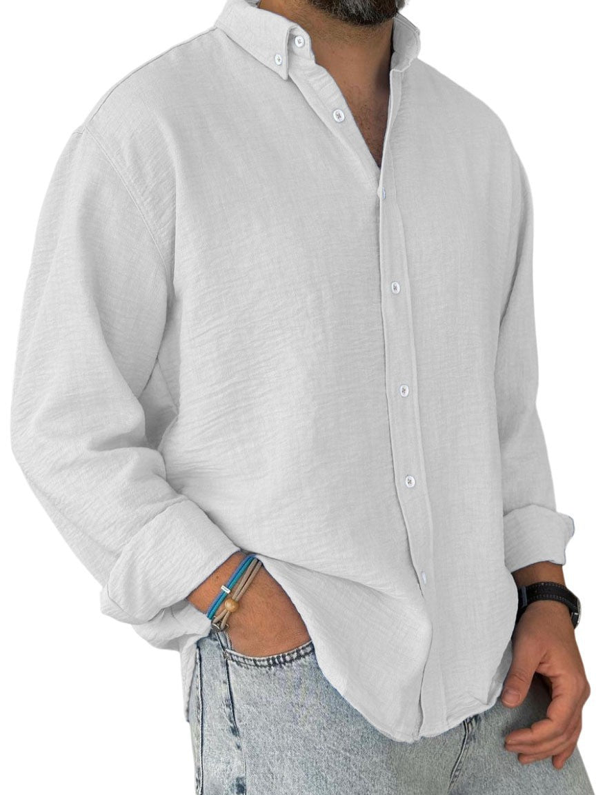Mens Washed-cotton Long-sleeve Button-down Shirt