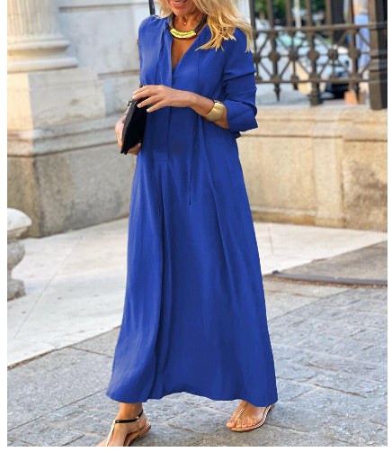 Long-sleeved Shirt Dress Fashion Loose V-neck Long Dresses Clothing For Women | Koalakits36