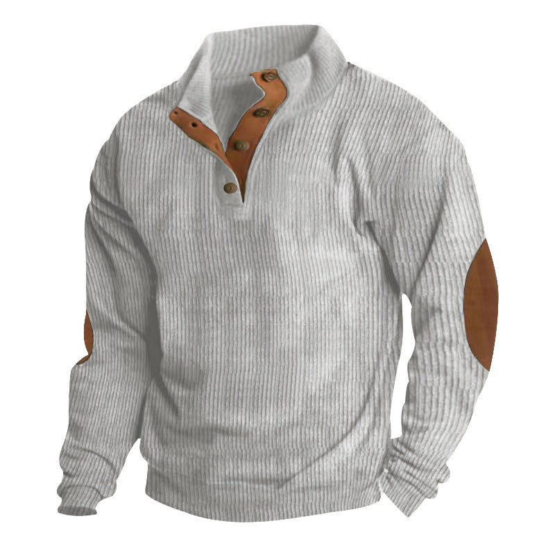 Men’s Corduroy Stand Collar Sweater – Warm Long Sleeve Knit Pullover for Casual Autumn & Winter Wear