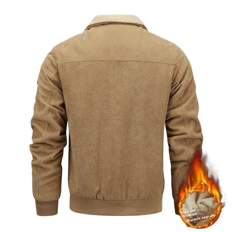 Winter Lapel Fleece Jacket With Pockets Warm Thicken Cotton Coat