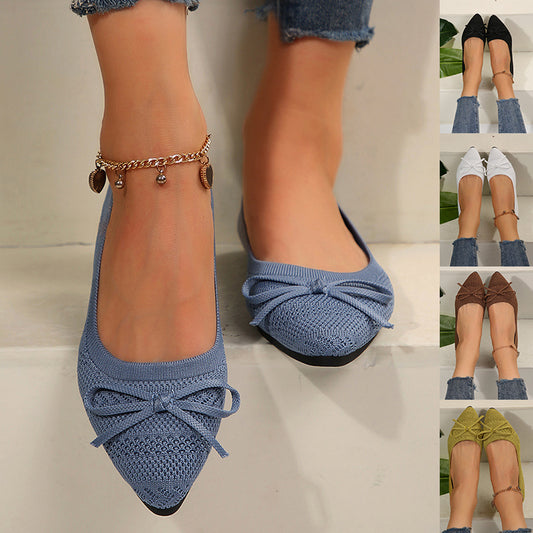 Bow Knitted Loafers Ins Fashion Pointed-toed Flats Shoes For Women | Koalakits36