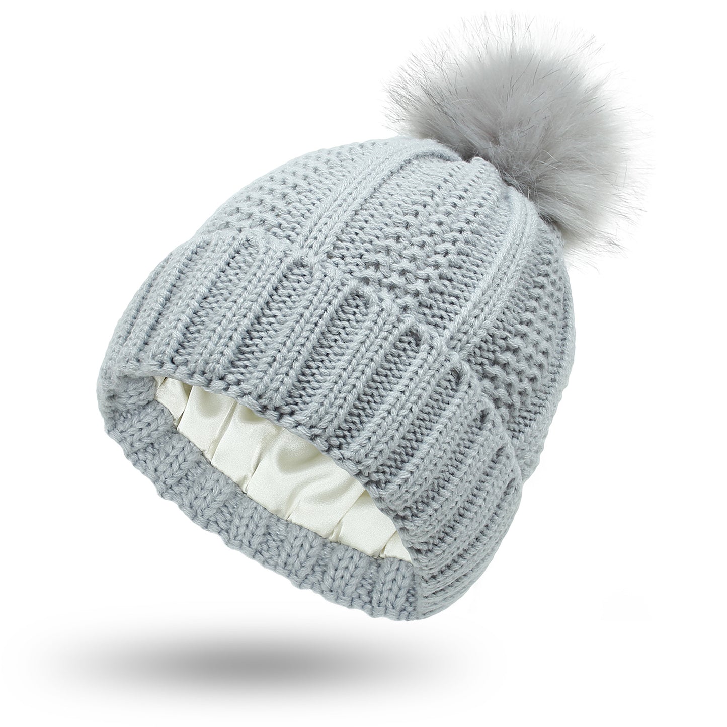 Winter Knitted Hats Fashion Stretchy Lined Skull For Women Faux Fur Pom Keep Warming Beanie Koalakits36