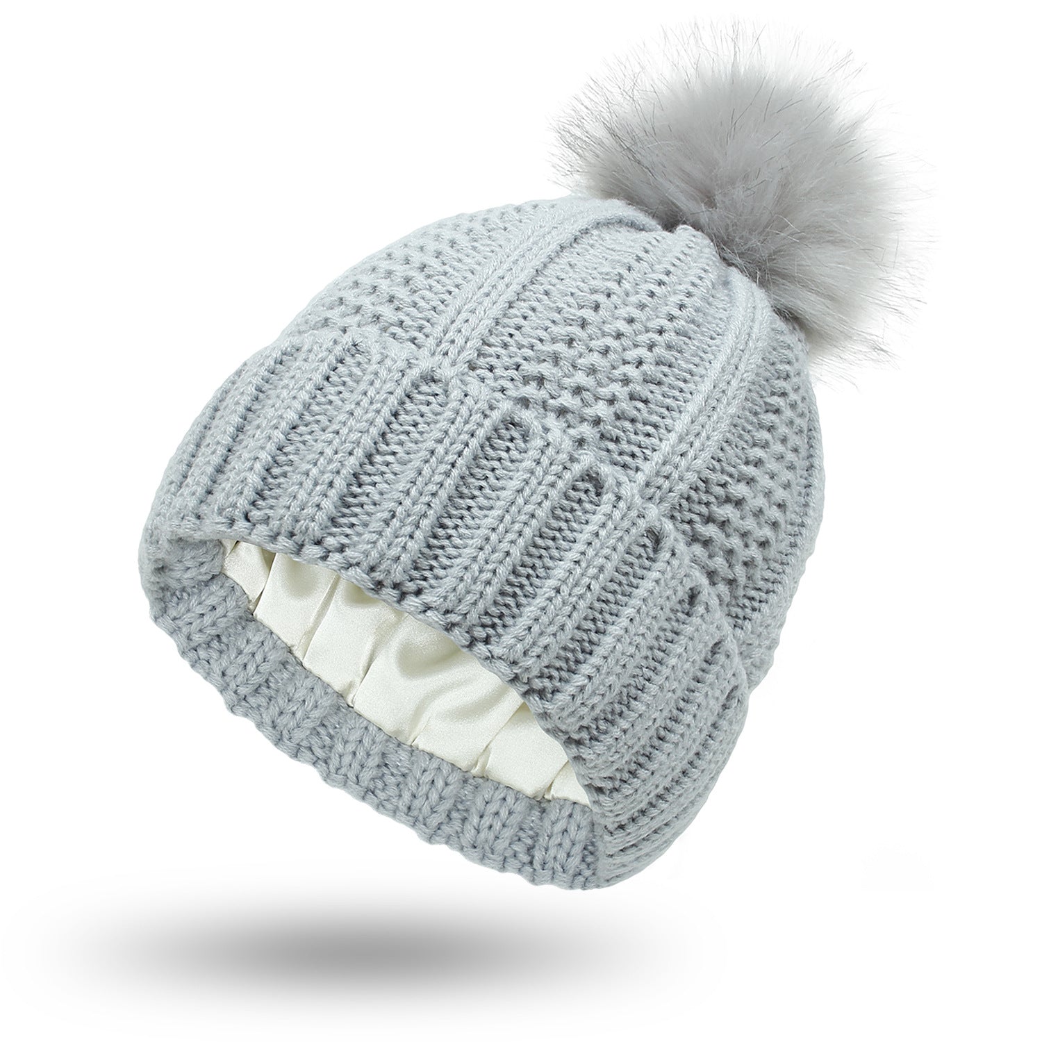 Winter Knitted Hats Fashion Stretchy Lined Skull For Women Faux Fur Pom Keep Warming Beanie Koalakits36